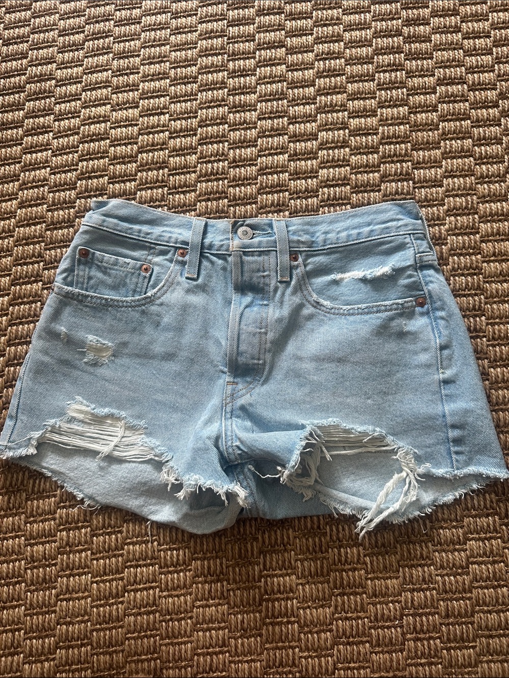 Levi's Light Blue Distressed Denim Cutoff Shorts